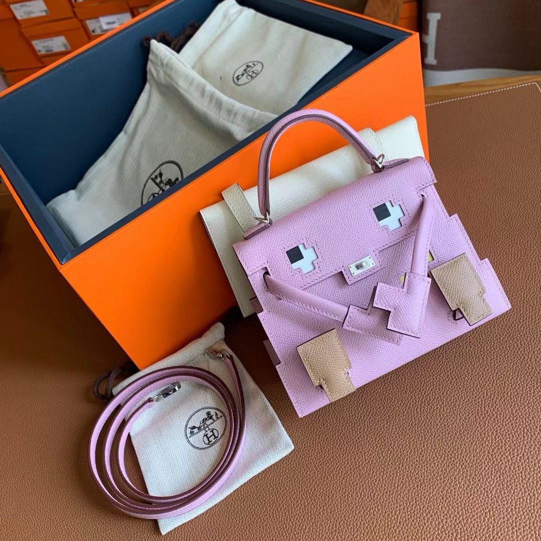 Hermes Kelly Doll Picto Bag in Mauve Sylvestre Epsom Calfskin - Image 10