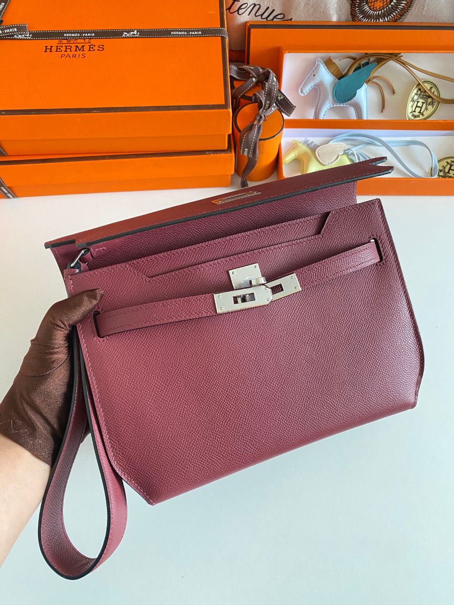 Hermes Kelly Depeches 25 Pouch in Bordeaux Epsom Calfskin - Image 8