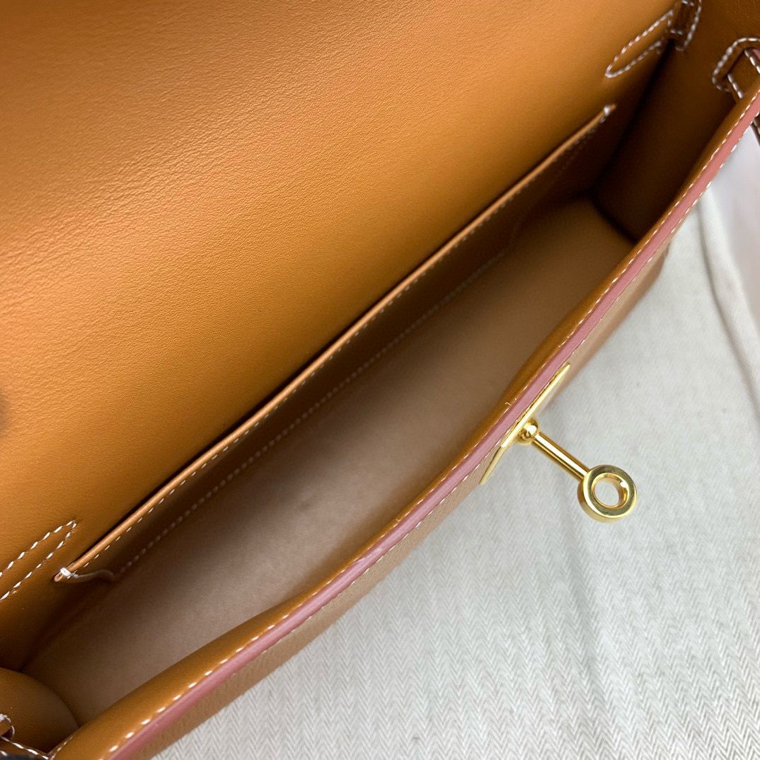 Hermes Kelly Elan Handmade Bag In Gold Chevre Mysore Leather - Image 6