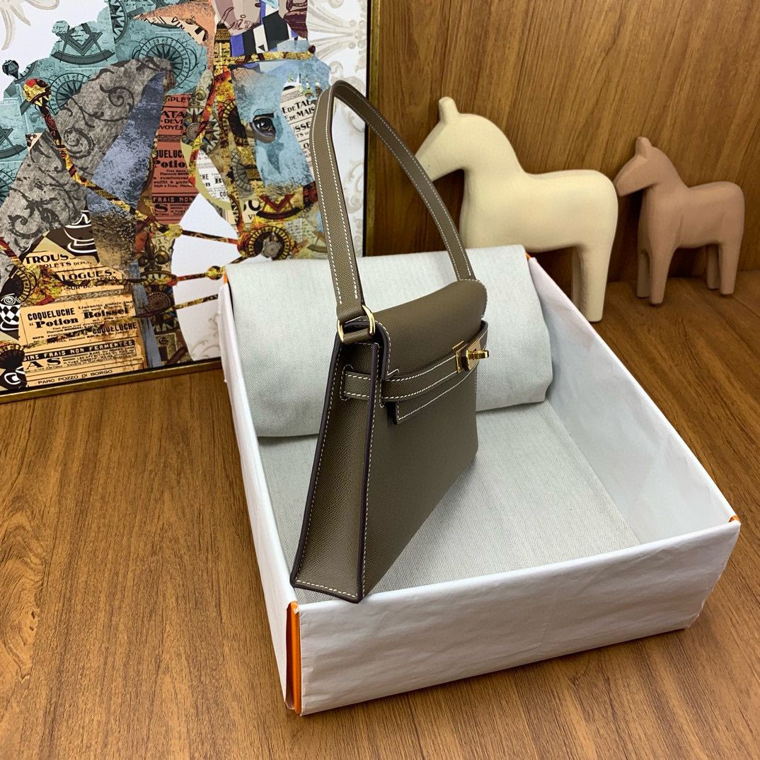 Hermes Kelly Elan Handmade Bag In Taupe Epsom Leather - Image 8