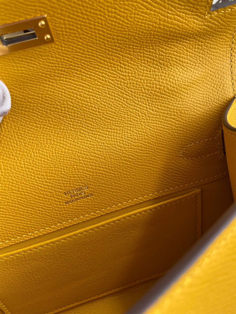 Hermes Kelly Pochette Handmade Bag In Jaune Ambre Epsom Calfskin - Image 9