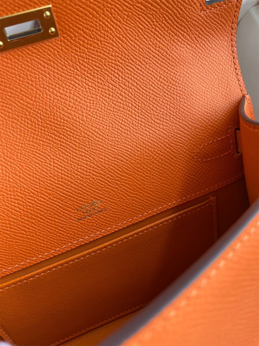 Hermes Kelly Pochette Handmade Bag In Orange Epsom Calfskin - Image 10