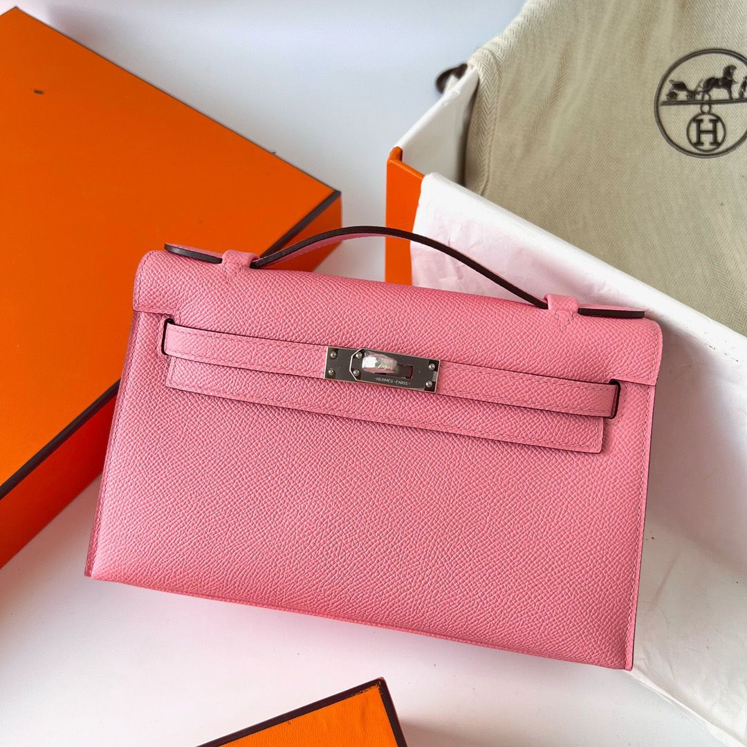 Hermes Kelly Pochette Handmade Bag In Rose Confetti Epsom Calfskin - Image 3