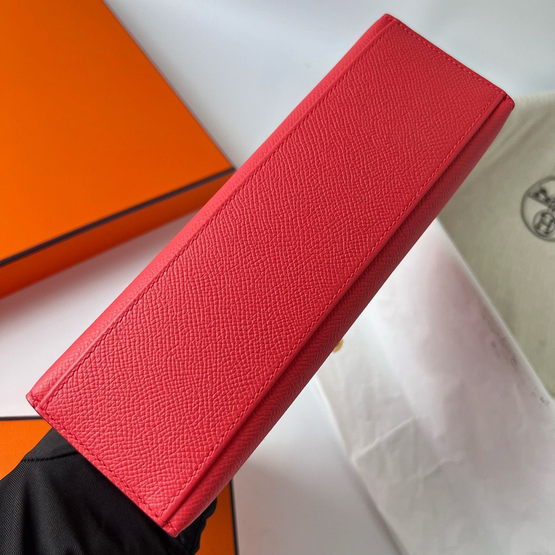 Hermes Kelly Pochette Handmade Bag In Rose Japour Epsom Calfskin - Image 10