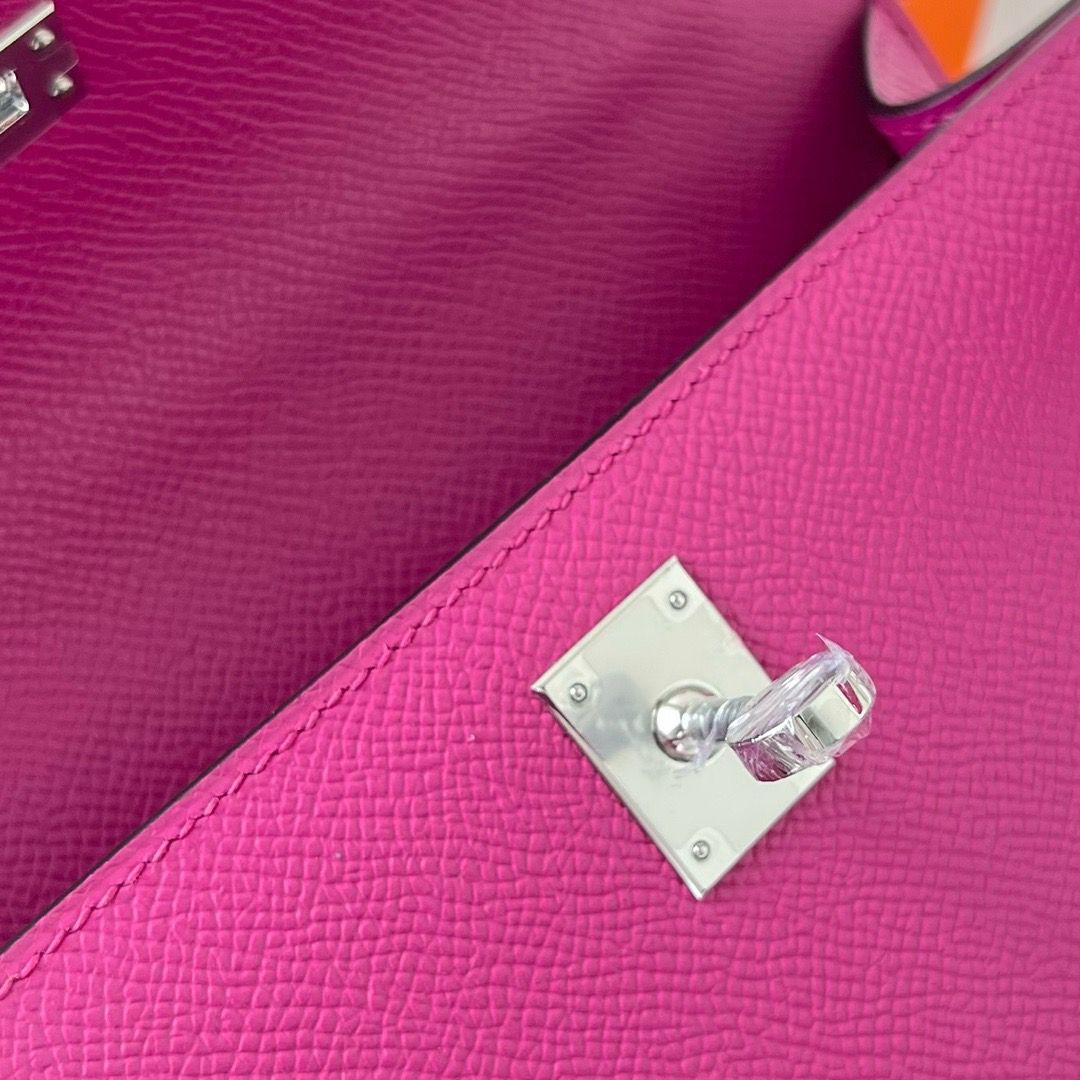 Hermes Kelly Pochette Handmade Bag In Rose Purple Epsom Calfskin - Image 9