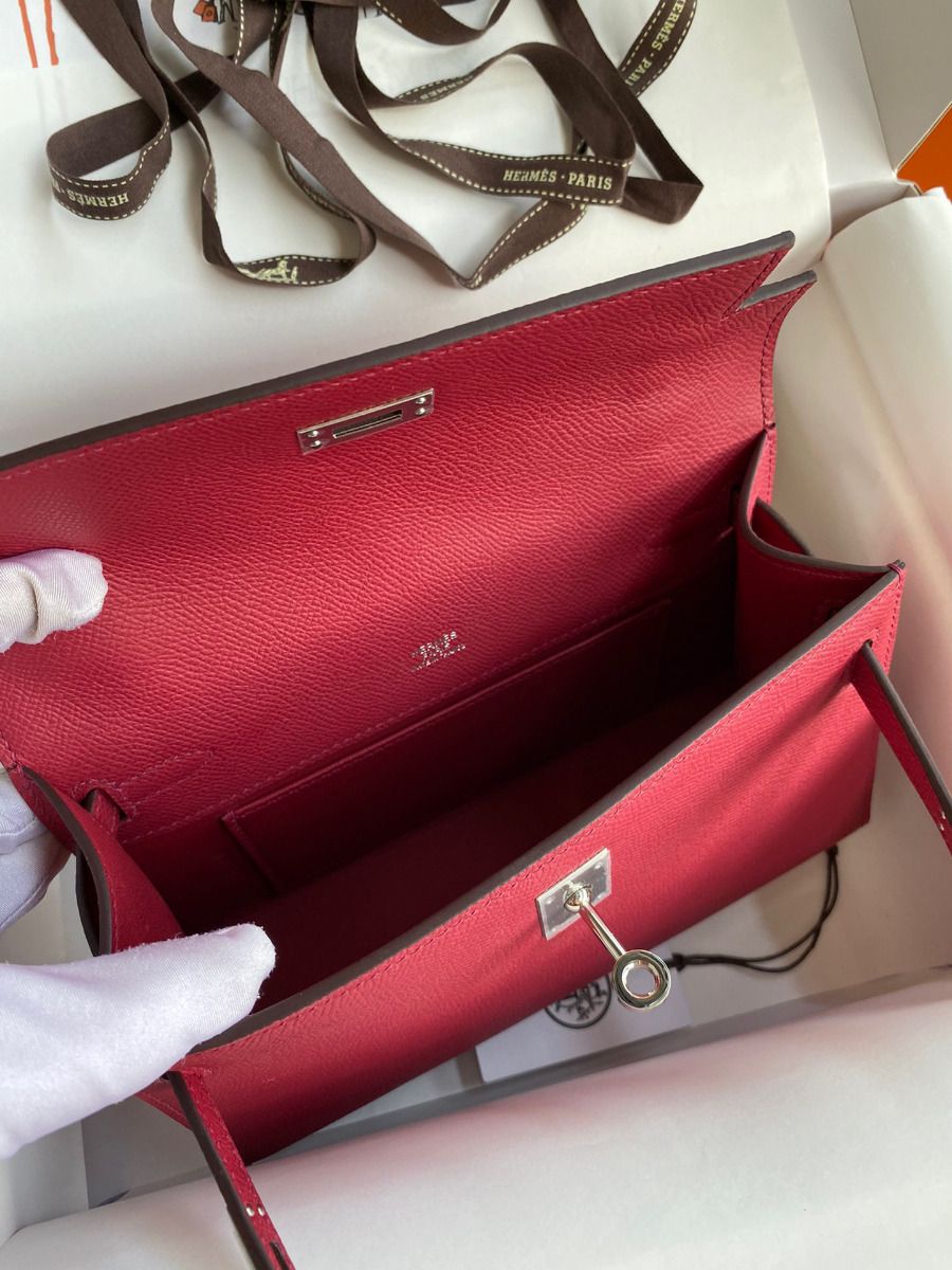 Hermes Kelly Pochette Handmade Bag In Ruby Epsom Calfskin - Image 9