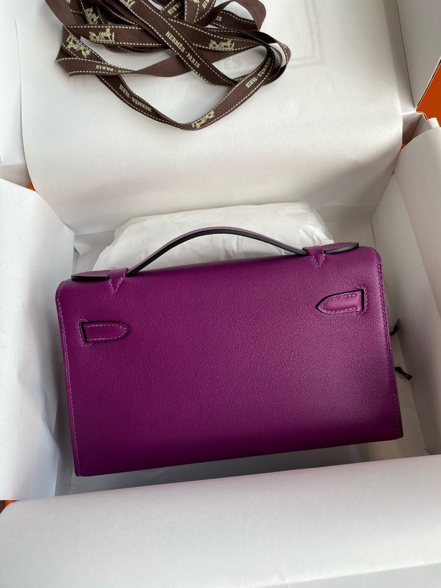 Hermes Kelly Pochette Handmade Bag In Anemone Swift Calfskin - Image 3