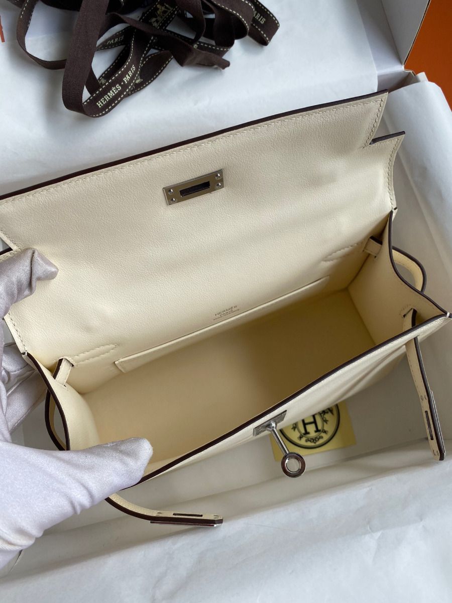 Hermes Kelly Pochette Handmade Bag In Nata Swift Calfskin - Image 9