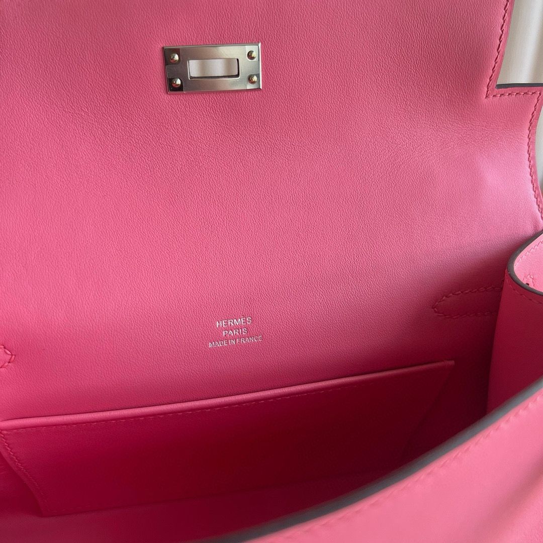 Hermes Kelly Pochette Handmade Bag in Rose Azalee Swift Calfskin - Image 5