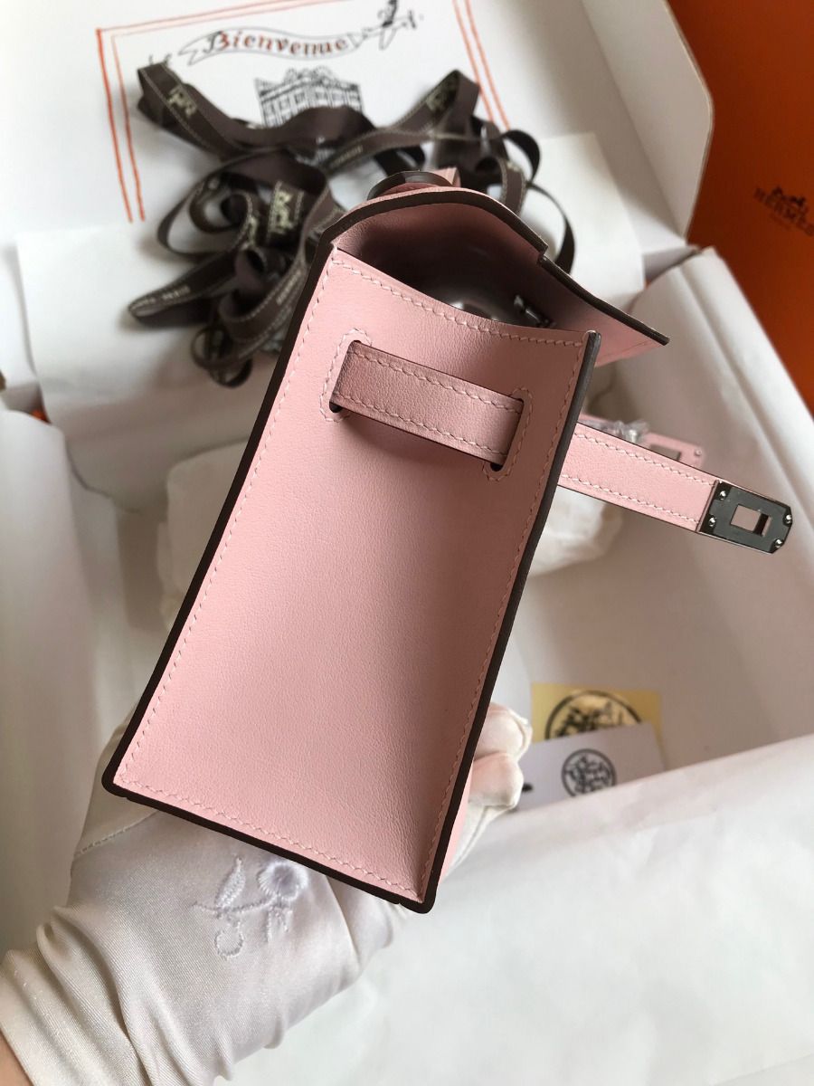 Hermes Kelly Pochette Handmade Bag In Rose Sakura Swift Calfskin - Image 7