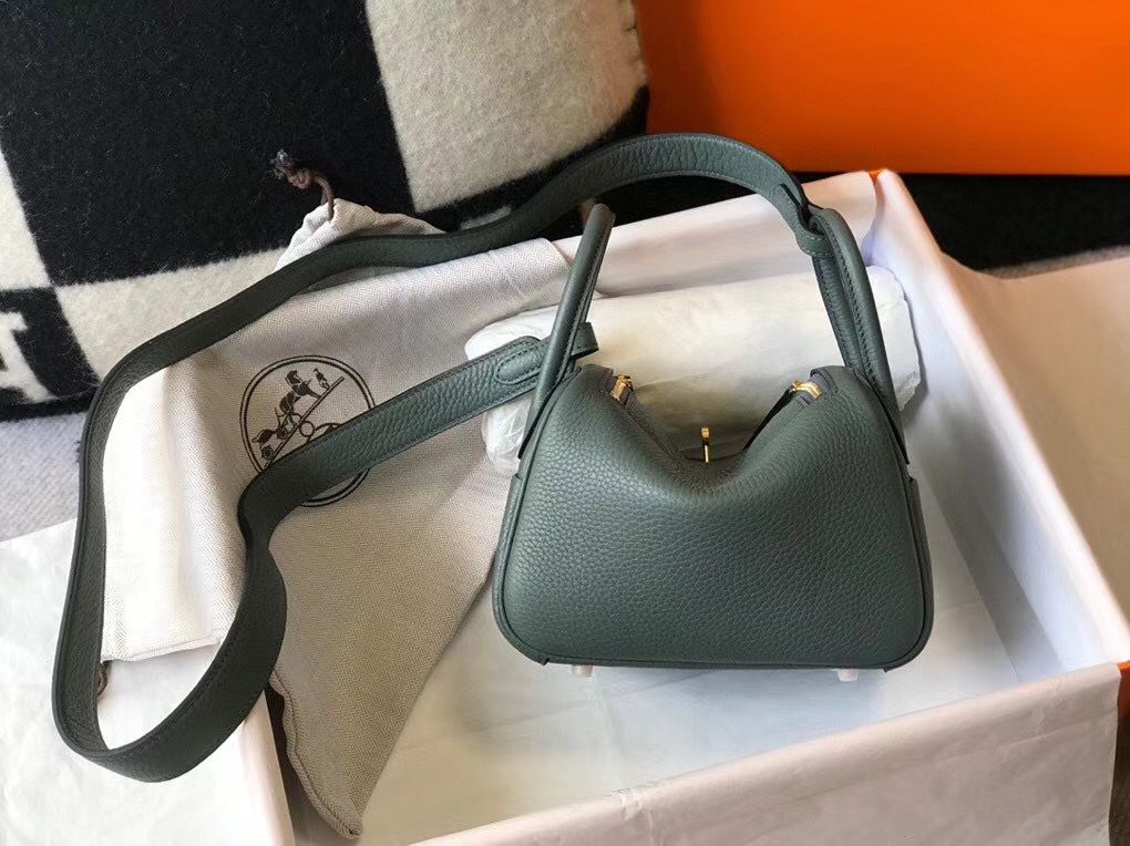 Hermes Lindy Mini Bag In Vert Amande Clemence Leather GHW - Image 3