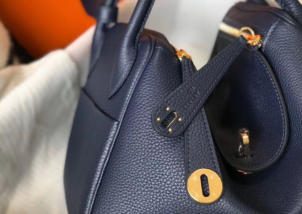 Hermes Lindy 26cm Bag In Navy Blue Clemence Leather GHW - Image 4