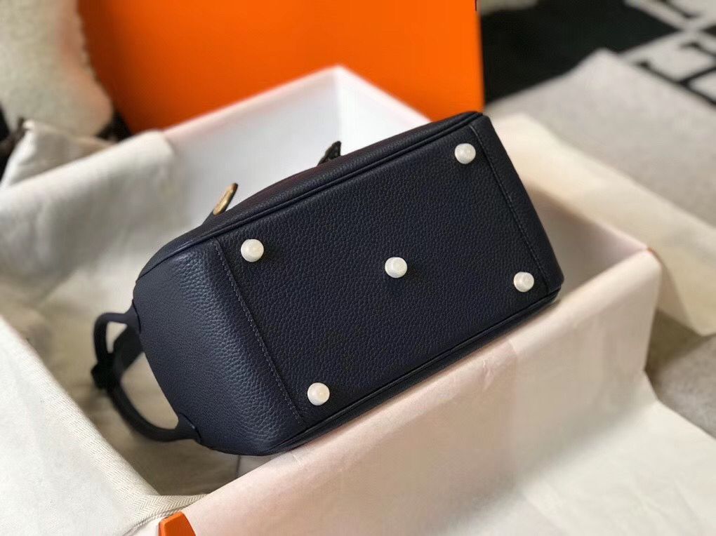 Hermes Lindy 26cm Bag In Navy Blue Clemence Leather GHW - Image 9