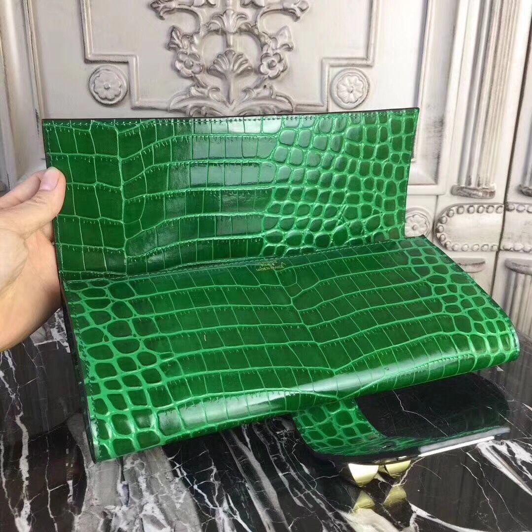 Hermes Medor Clutch Bag In Bamboo Crocodile Leather - Image 8
