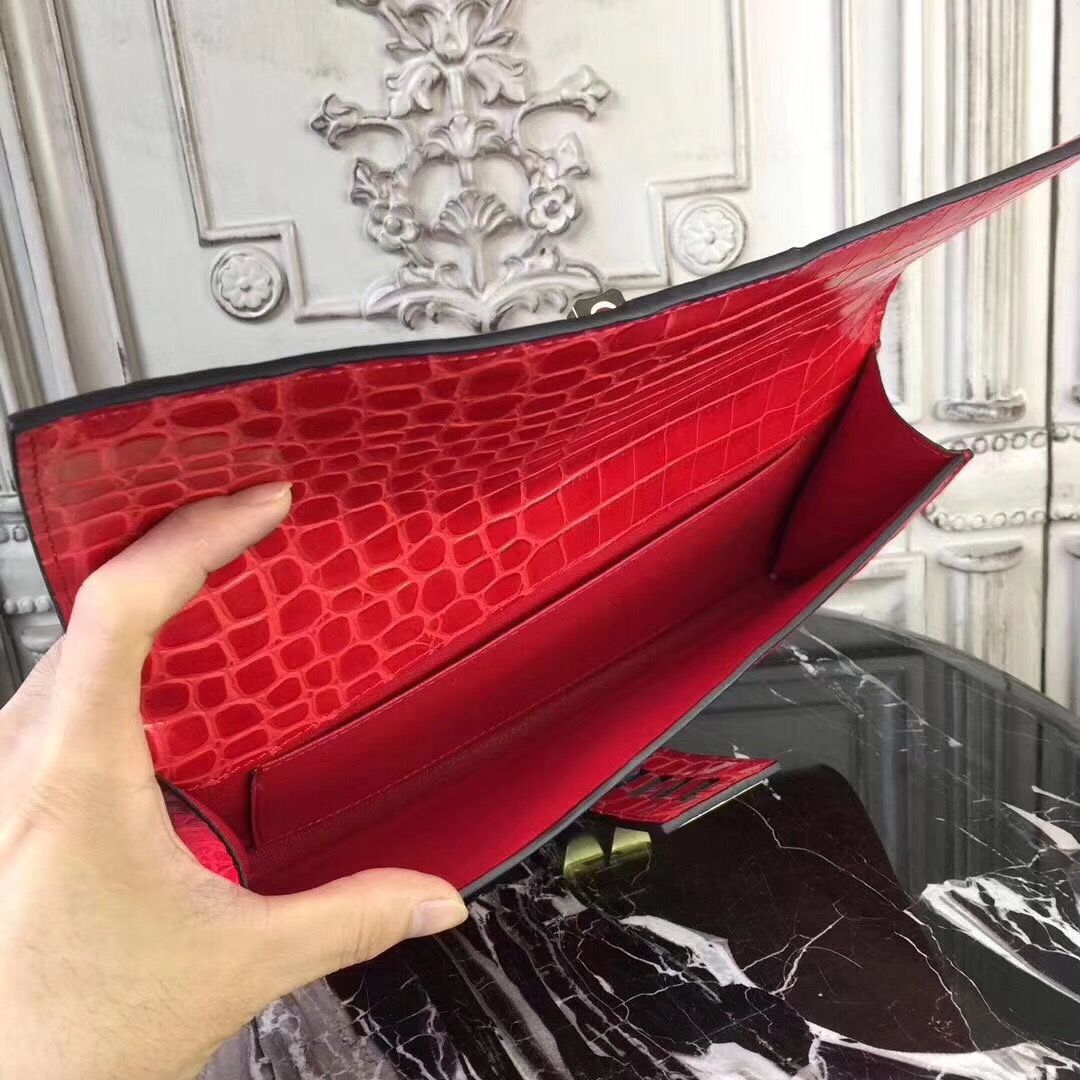 Hermes Medor Clutch Bag In Cherry Crocodile Leather - Image 8