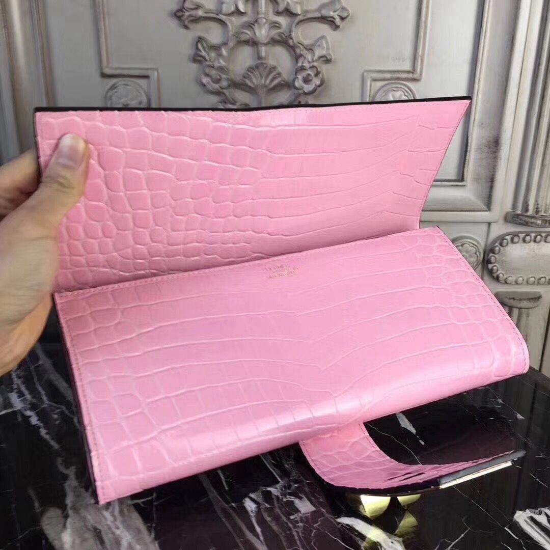 Hermes Medor Clutch Bag In Pink Crocodile Leather - Image 7