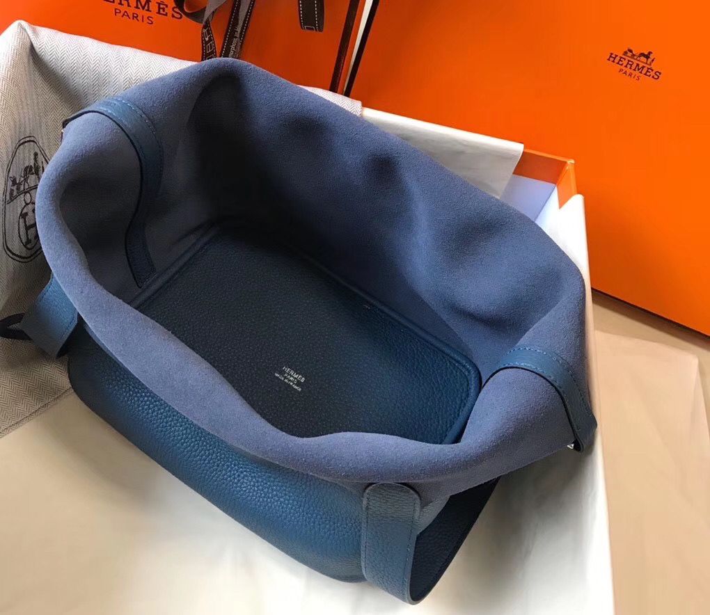 Hermes Picotin Lock 22 Bag In Blue Agate Clemence Leather - Image 8