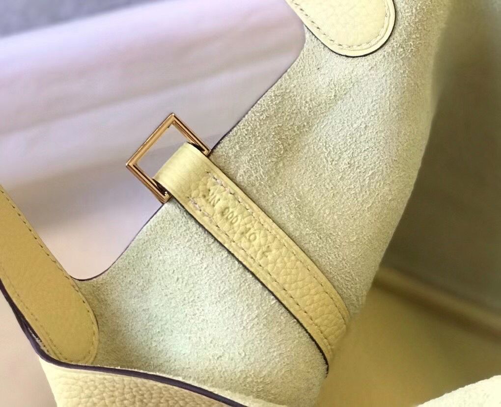 Hermes Picotin Lock 22 Bag In Jaune Poussin Clemence Leather - Image 7