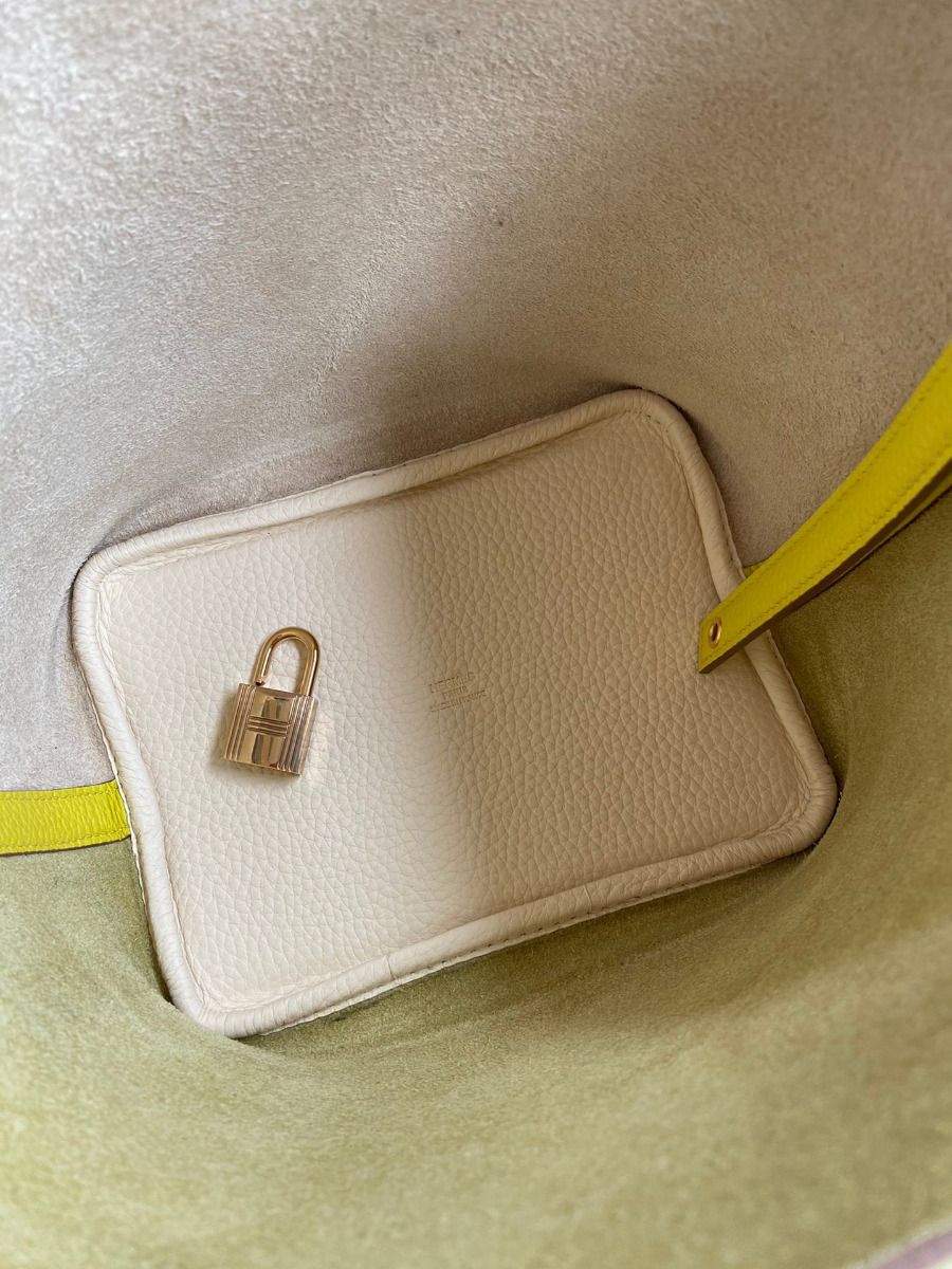 Hermes Picotin Lock 18 Bicolor Handmade Bag in Craie and Lime Clemence Leather - Image 7