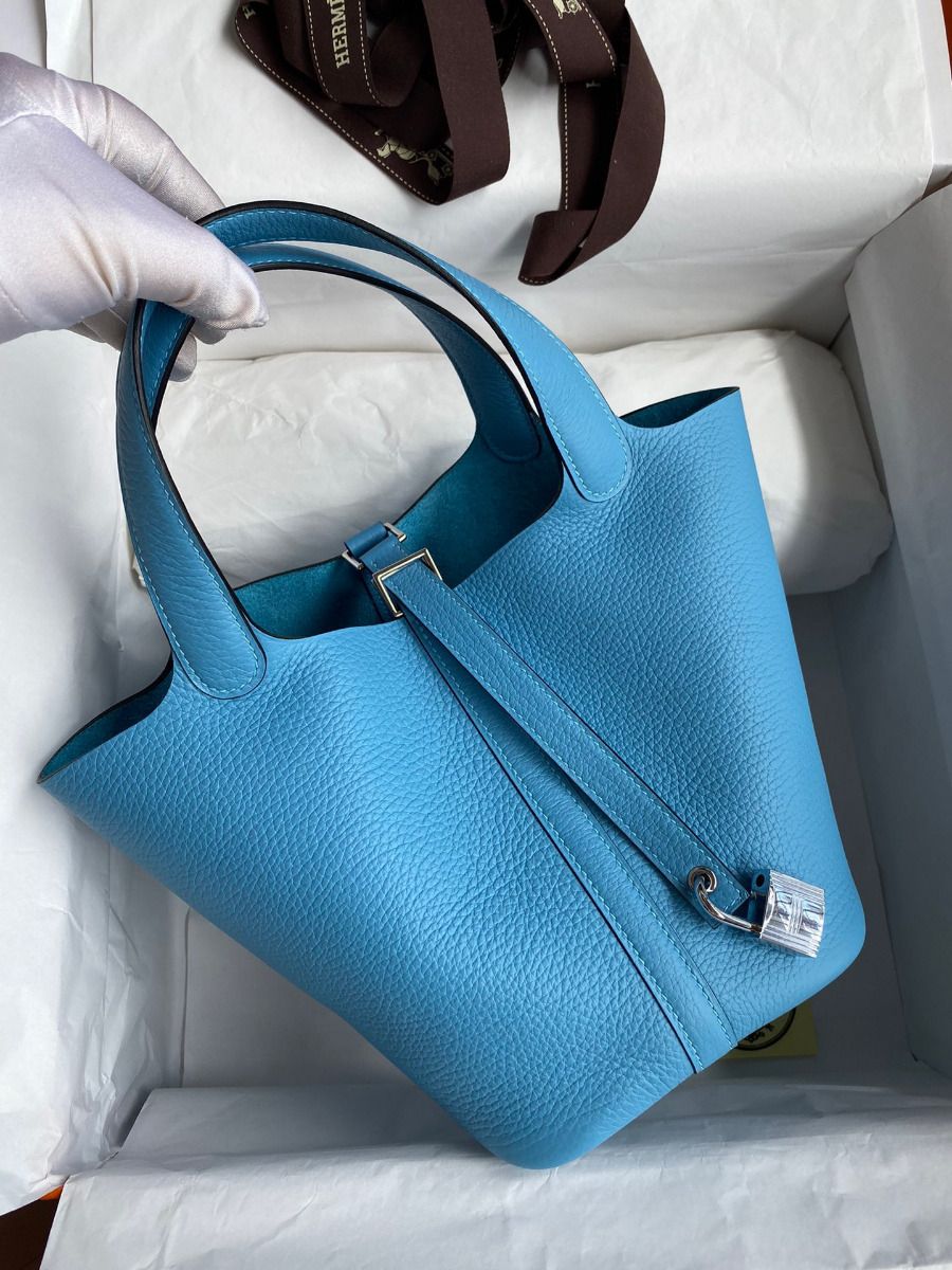 Hermes Picotin Lock 18 Handmade Bag in Blue du Nord Clemence Leather - Image 3