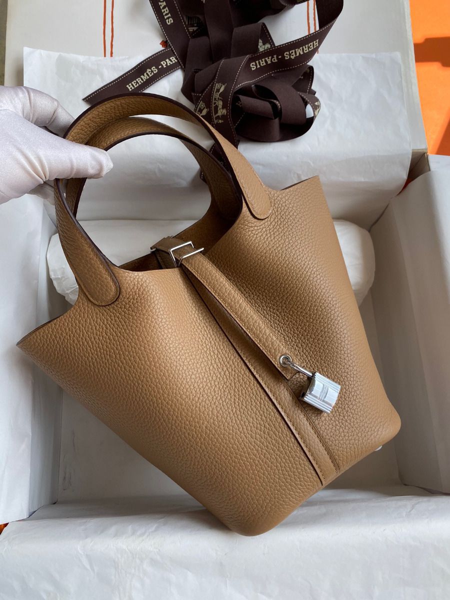 Hermes Picotin Lock 18 Handmade Bag in Chai Clemence Leather - Image 3