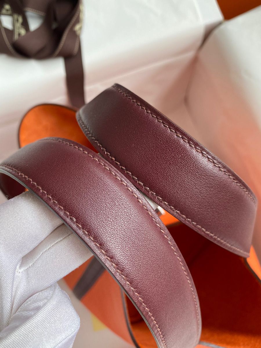 Hermes Picotin Lock 22 Bicolor Handmade Bag in Orange and Burgundy Swift Leather - Image 6