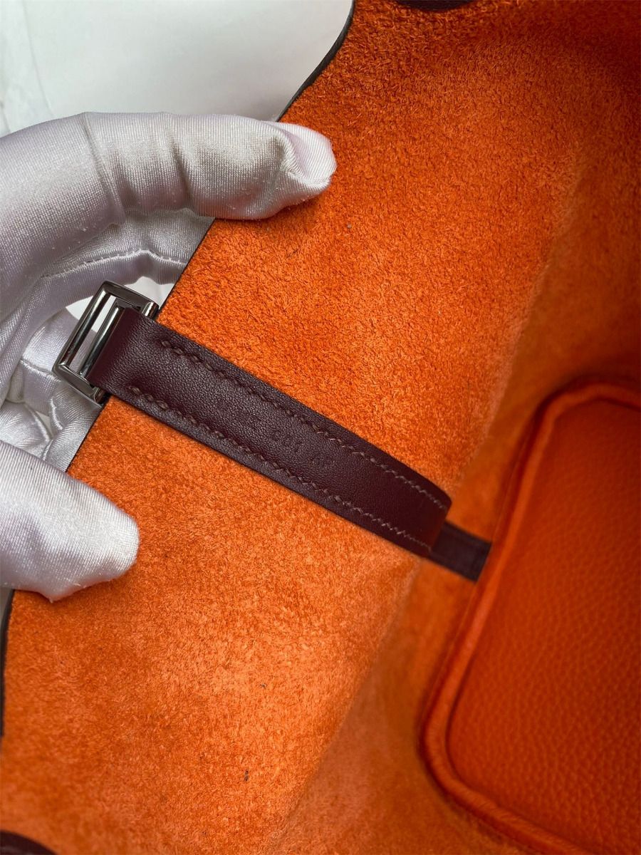 Hermes Picotin Lock 22 Bicolor Handmade Bag in Orange and Burgundy Swift Leather - Image 8