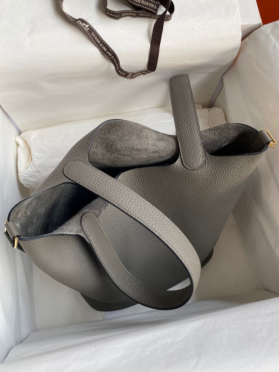 Hermes Picotin Lock 22 Handmade Bag in Etain Clemence Leather - Image 10