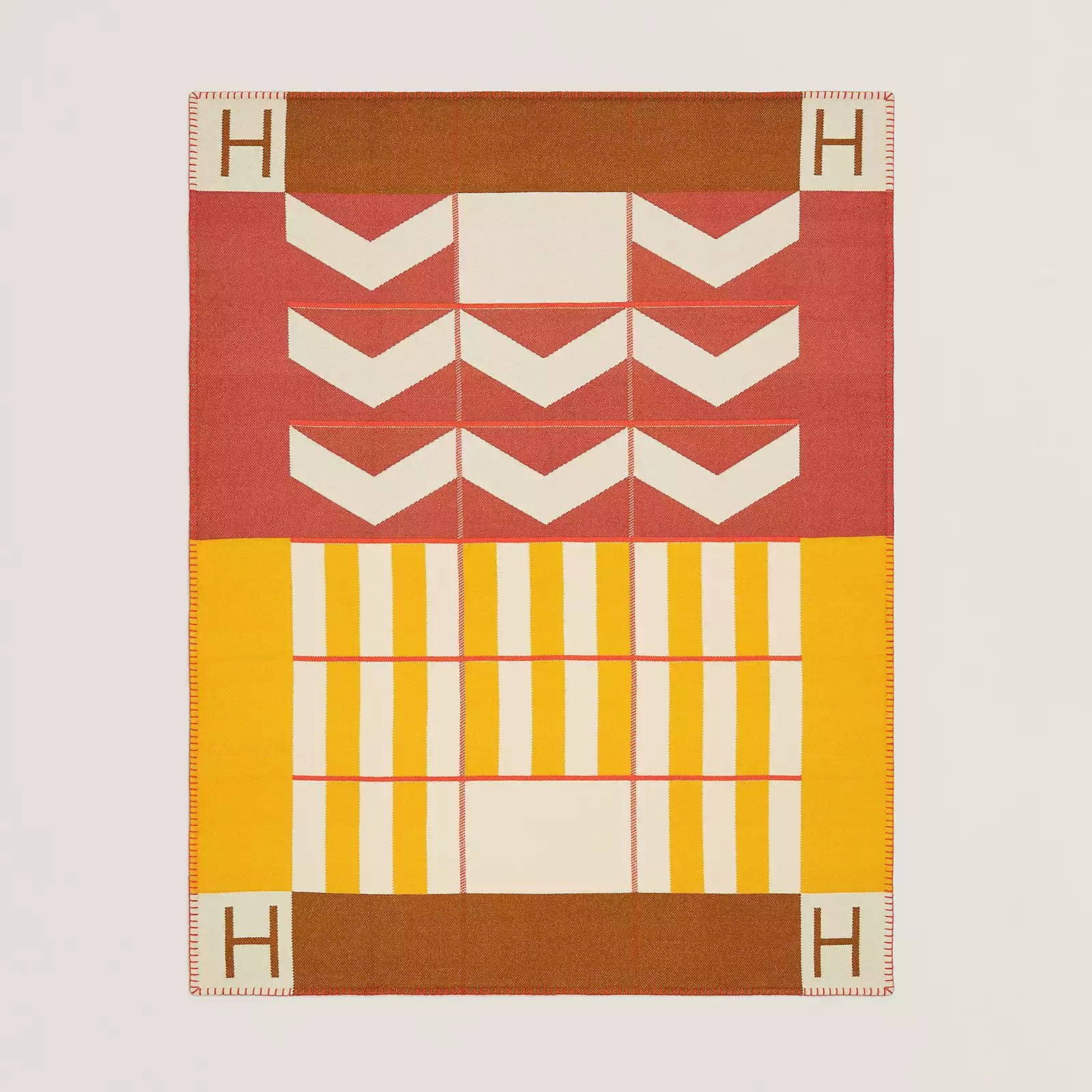Hermes Avalon H Club Blanket in Terre Cuite/Yellow Cashmere - Image 3