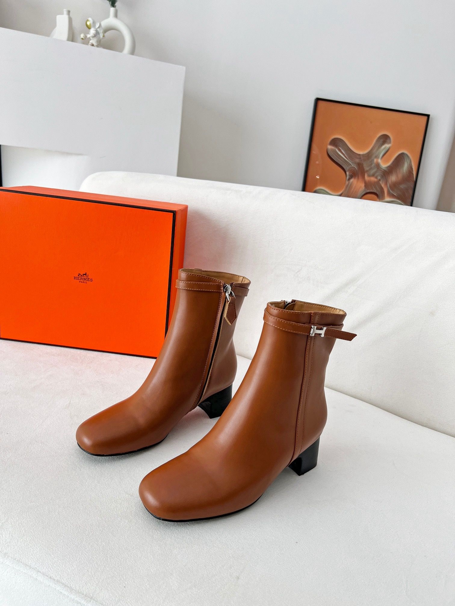 Hermes Imperial 50 Ankle Boots in Brown Calfskin - Image 8