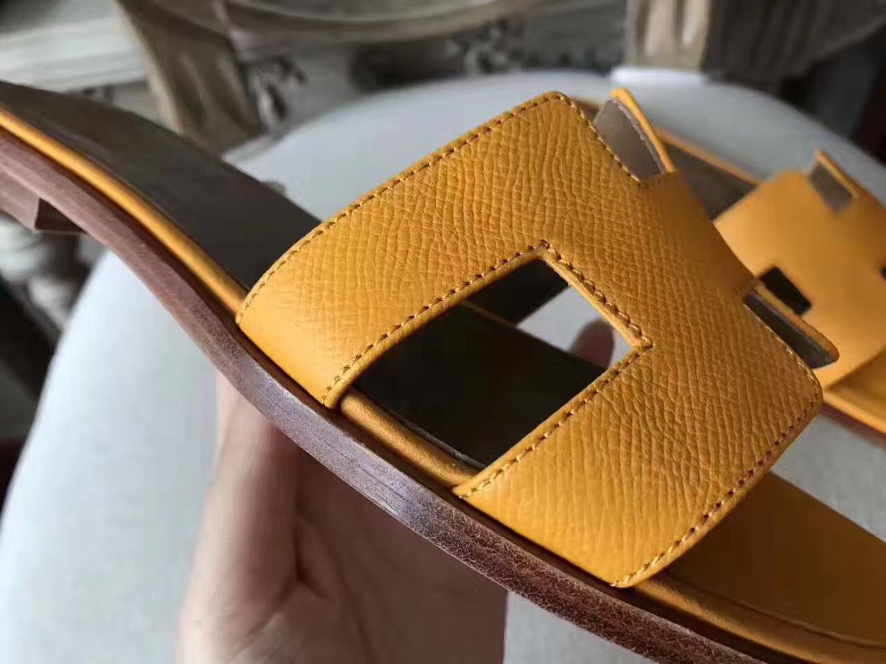 Hermes Oran Sandals In Jaune Epsom Leather - Image 8