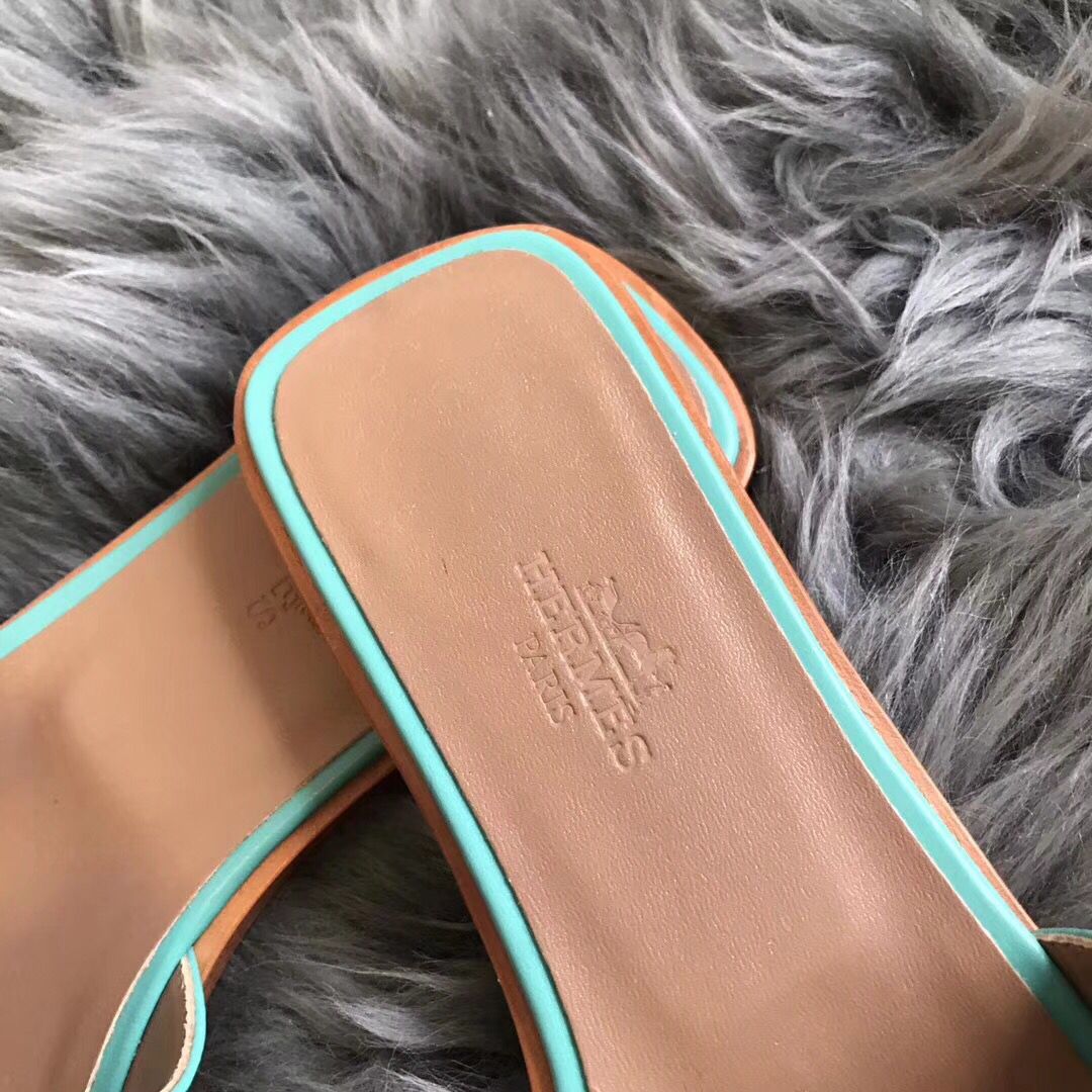 Hermes Oran Sandals In Blue Atoll Swift Leather - Image 4