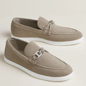 Hermes Men's Ignacio Loafers in Galet Suede Calfskin