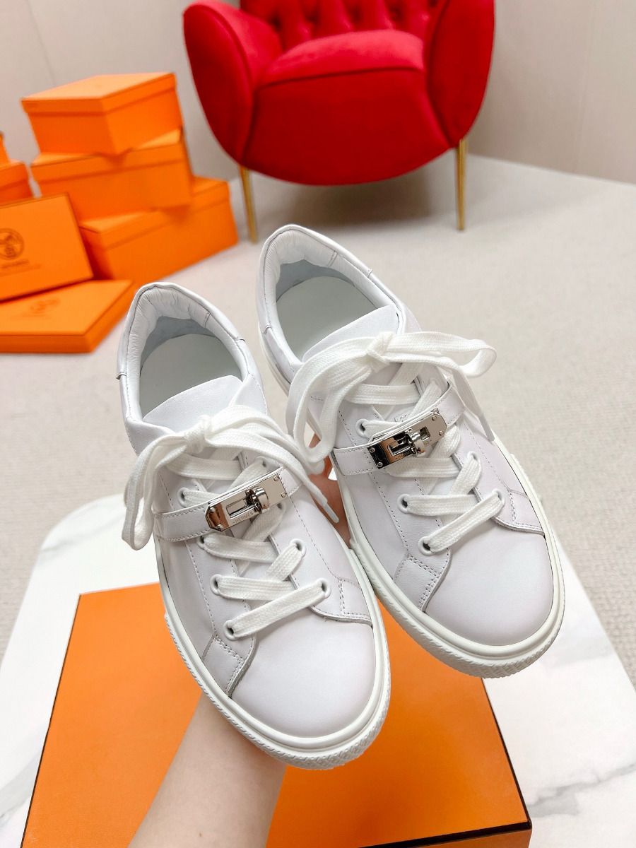 Hermes Men's Day Sneakers in White Leather - Image 4
