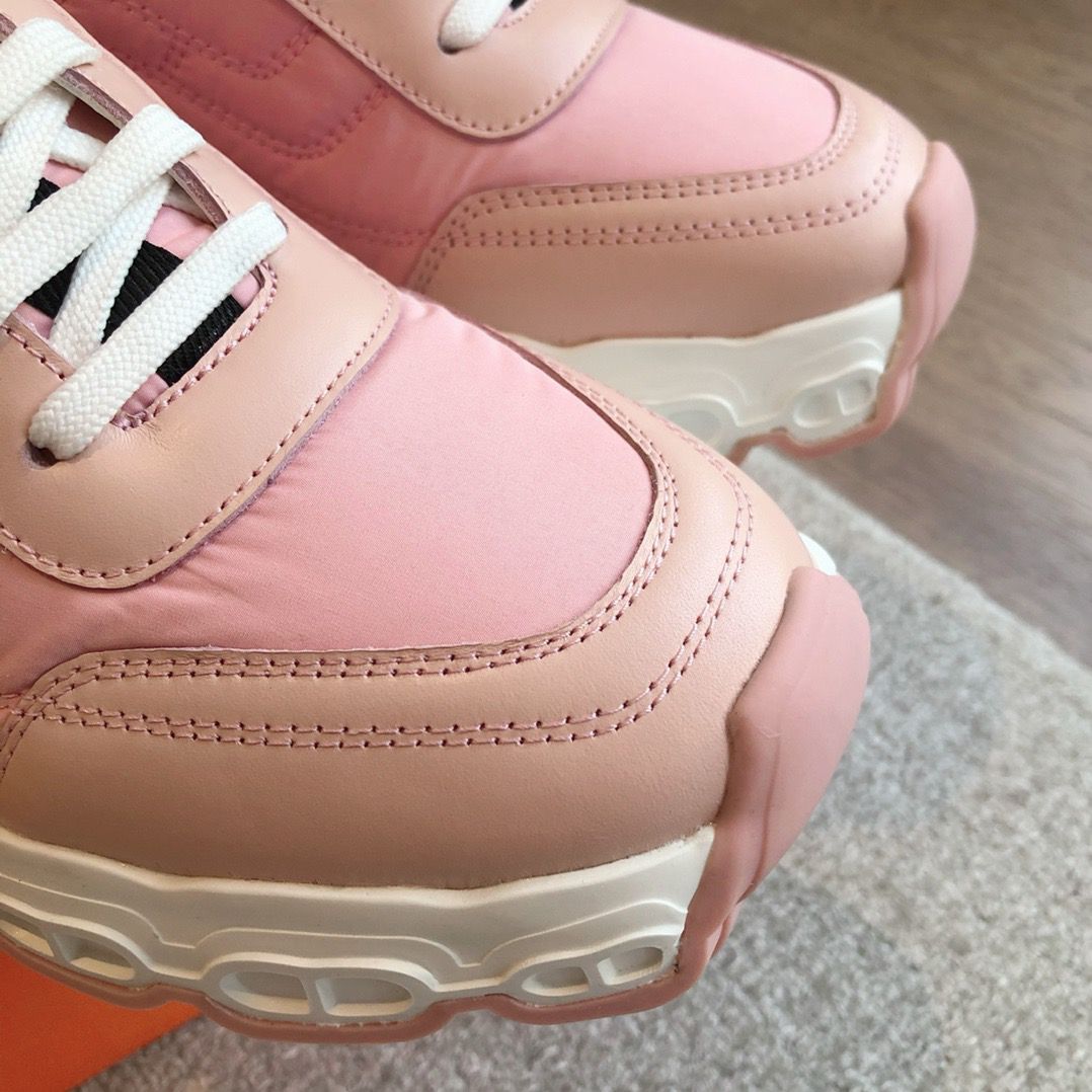 Hermes Women's Impulse Sneakers in Pink Fabric and Leather - Image 6