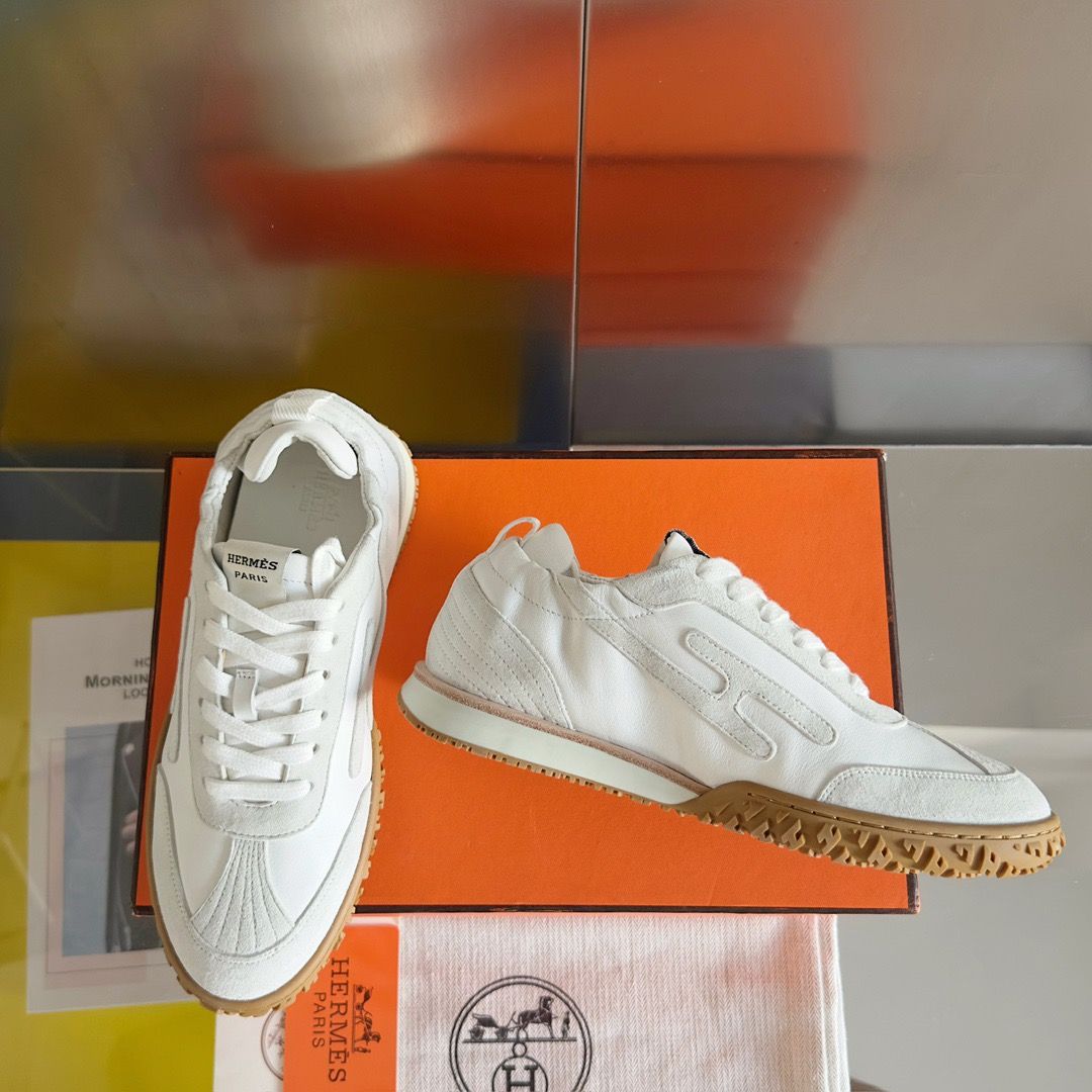 Hermes Men's Jet Sneakers in White Nappa Leather - Image 5