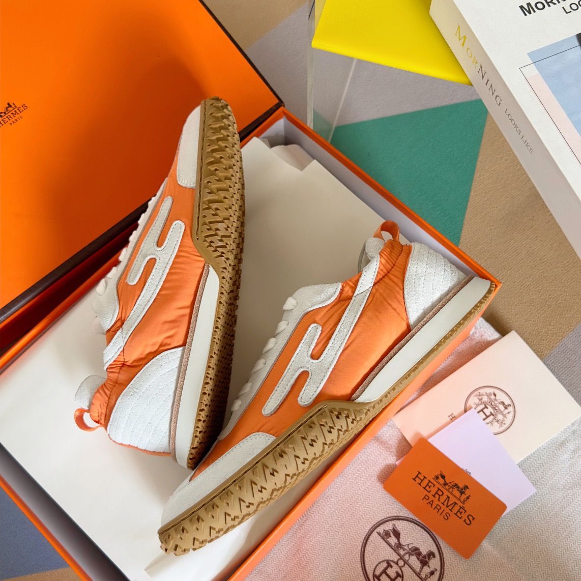 Hermes Men's Jet Sneakers in Orange Technical Canvas - Image 7