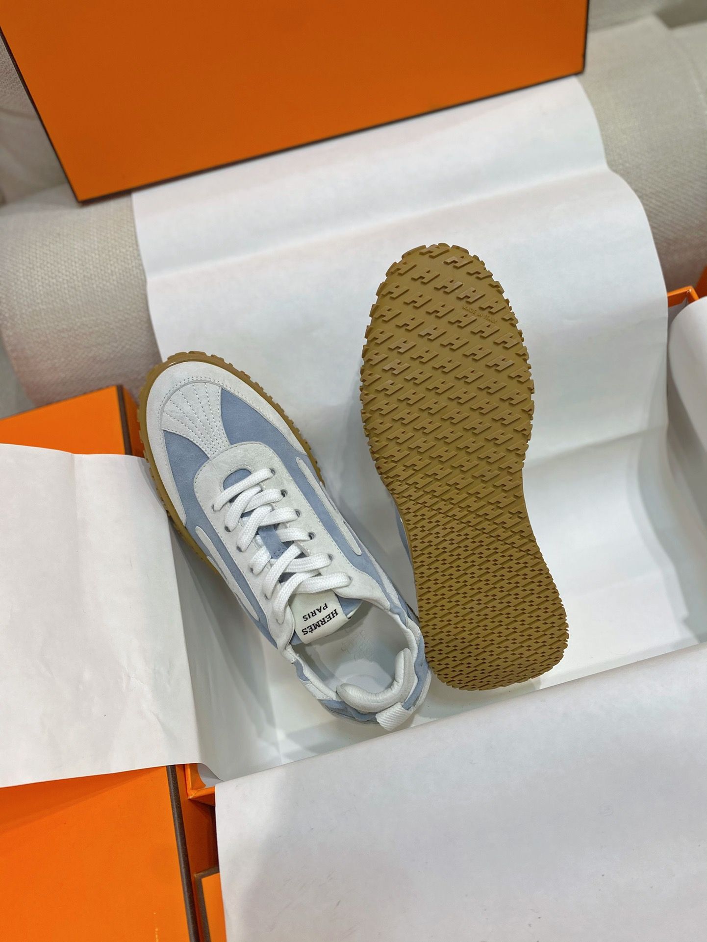 Hermes Men's Jet Sneakers in Blue/White Suede Leathe - Image 7