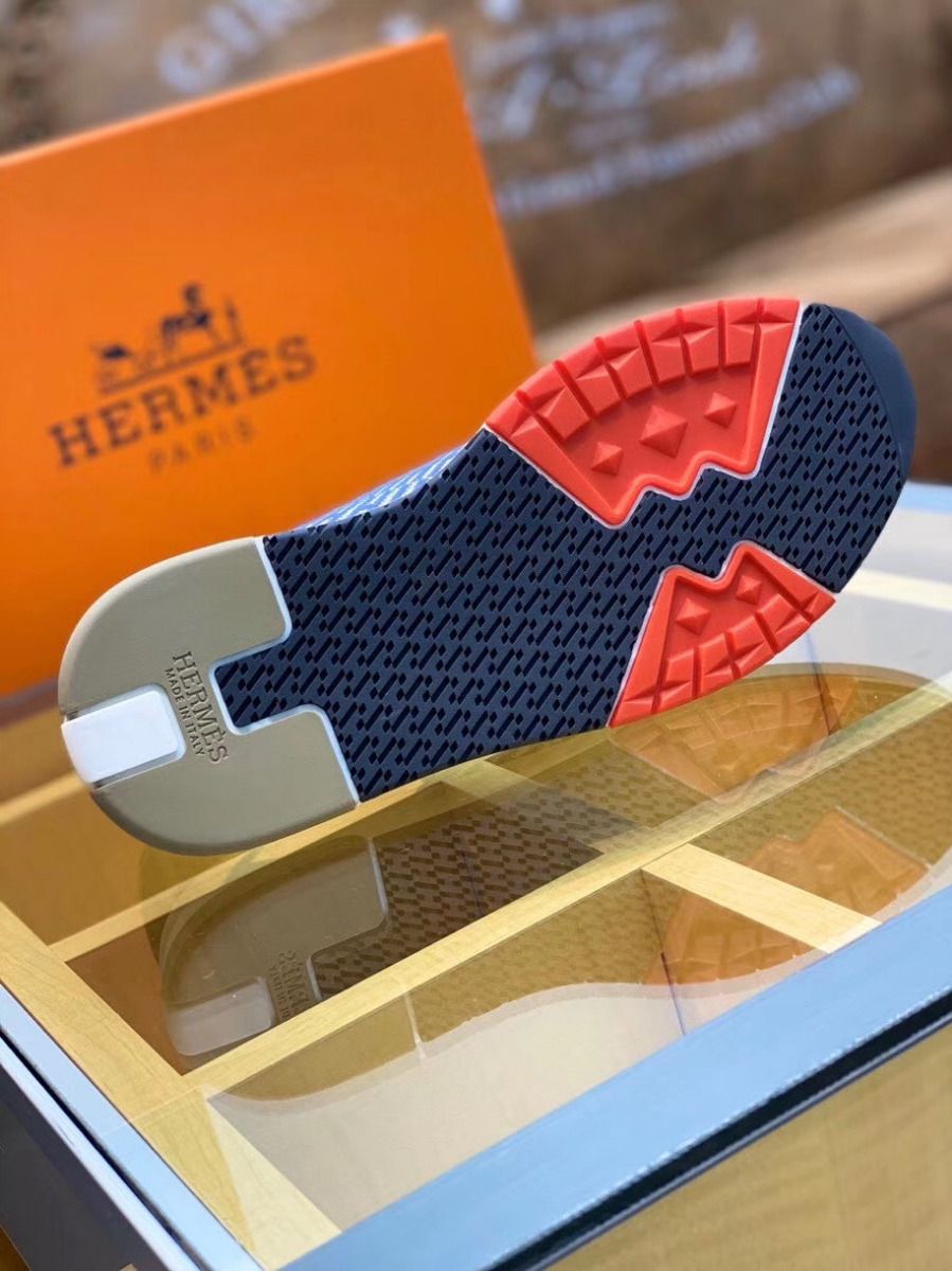 Hermes Men's Addict Sneakers In Bicolor Blue Knit - Image 6