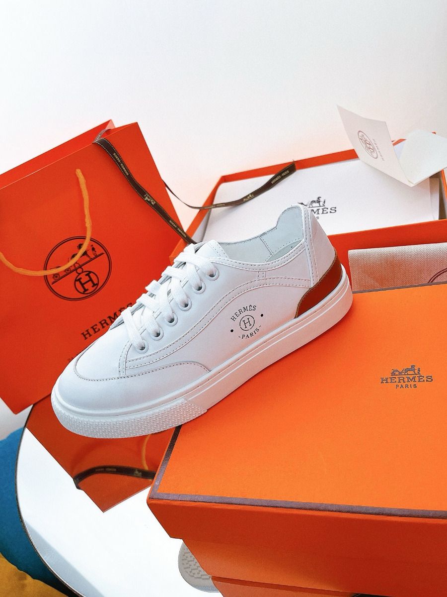 Hermes Men's Get Sneakers in White Calfskin - Image 6