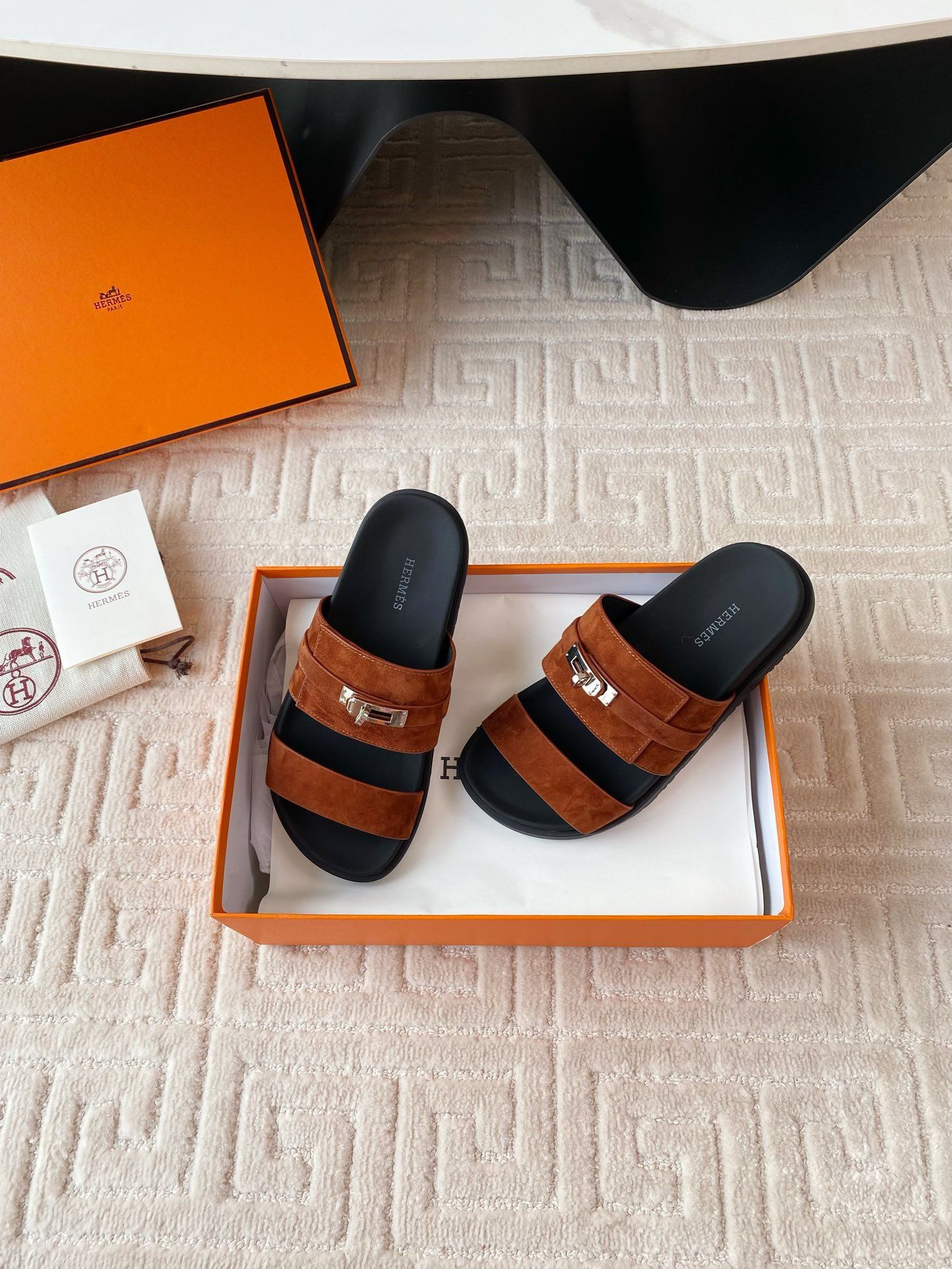 Hermes Men's Jackson Sandal in Brown Suede Leather - Image 3