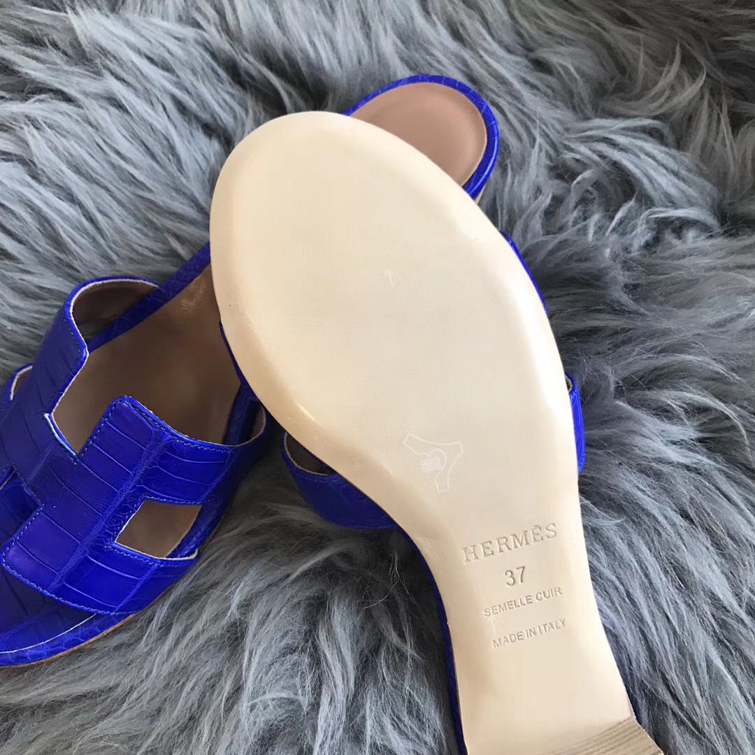Hermes Oasis Sandals In Blue Matte Niloticus Crocodile - Image 3