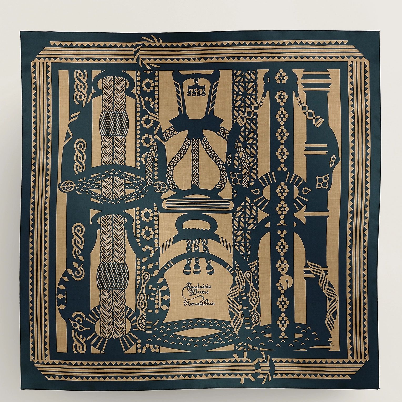 Hermes Blue Fantaisie d'Etriers Shawl 140