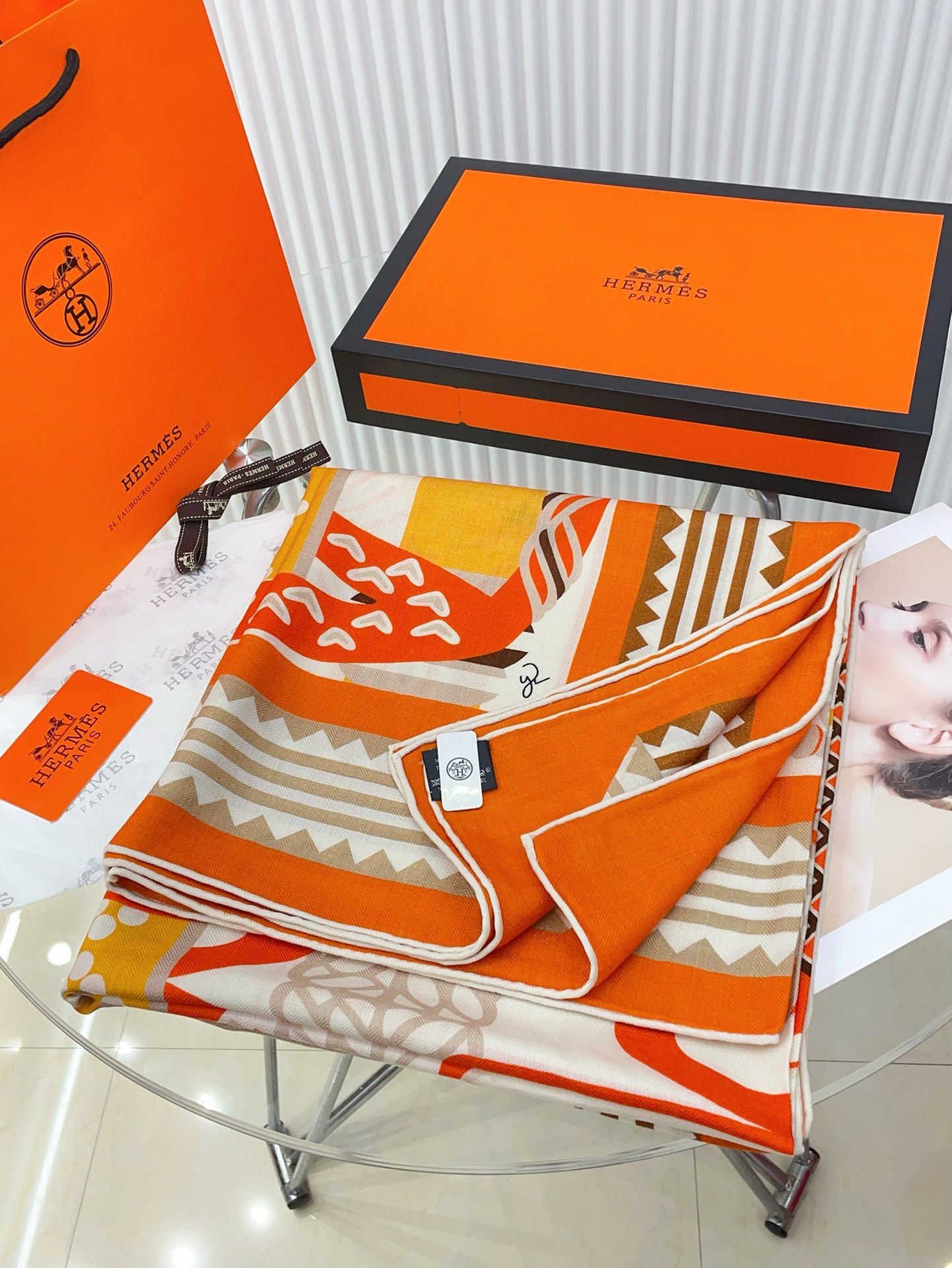 Hermes Orange Fantaisie d'Etriers Shawl 140 - Image 4