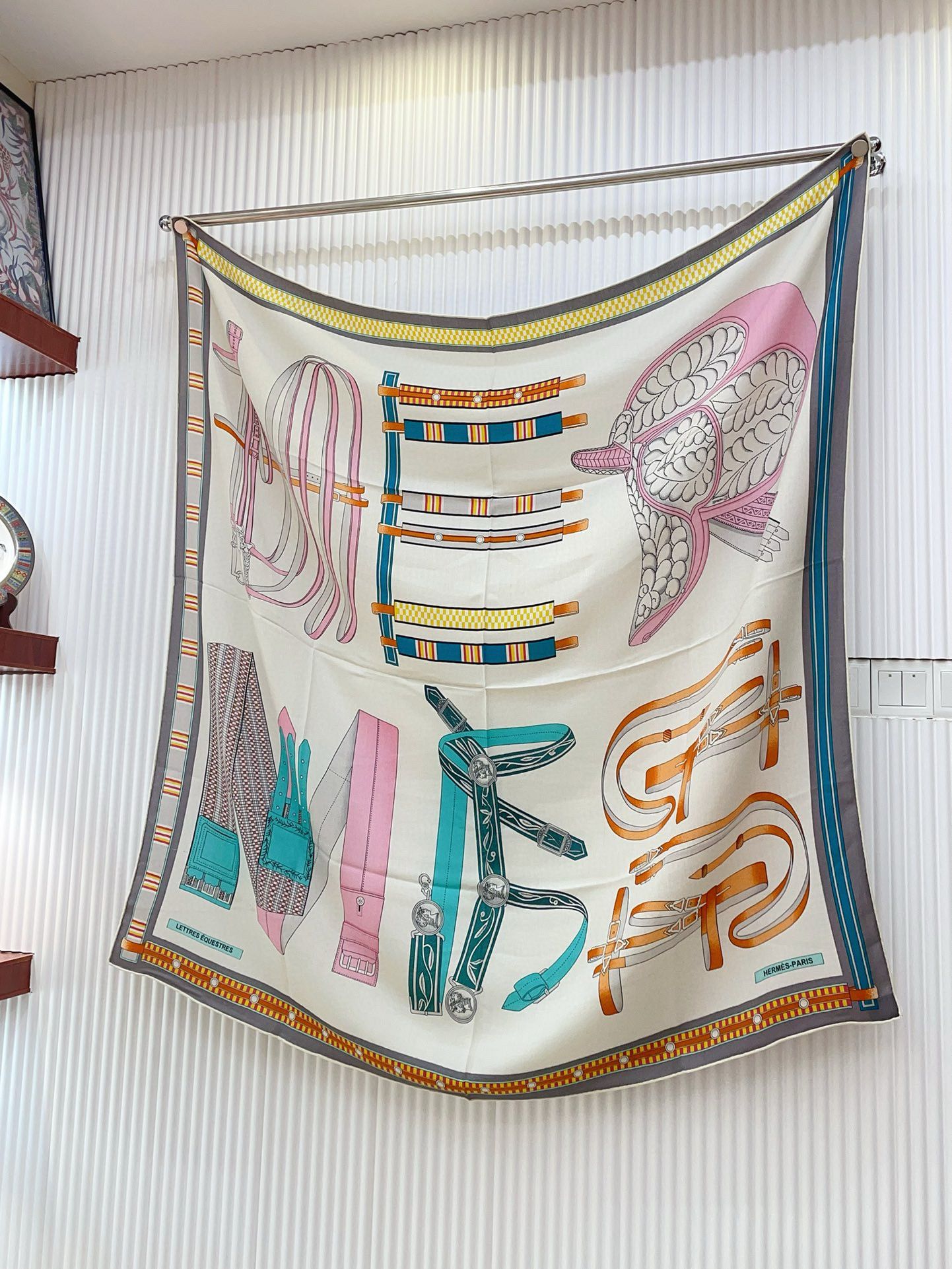 Hermes Gris Chine Lettres Equestres Shawl 140 - Image 3