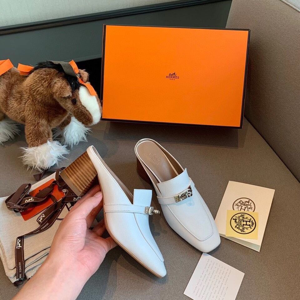 Hermes Blossom Mules 60mm In White Goatskin - Image 5