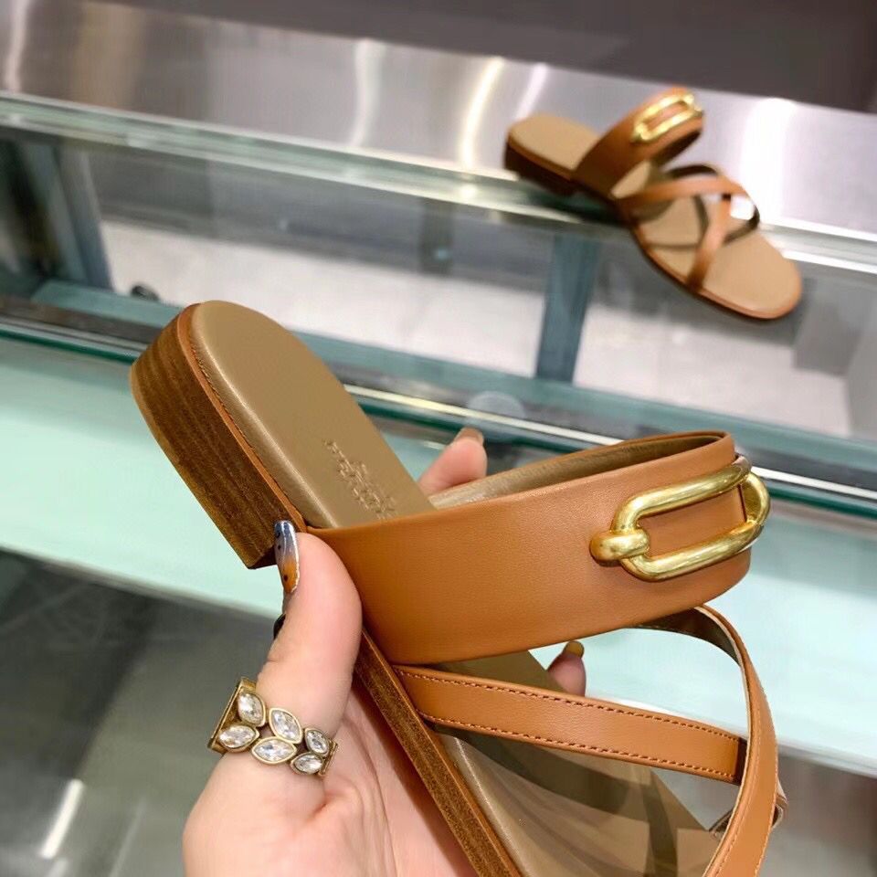 Hermes Claire Sandals In Brown Calfskin - Image 8
