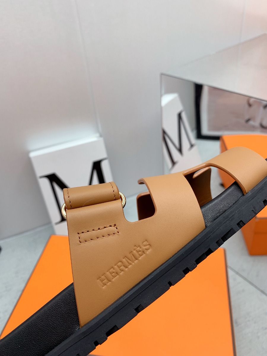 Hermes Women's Chypre Sandals In Brown Calfskin - Image 9