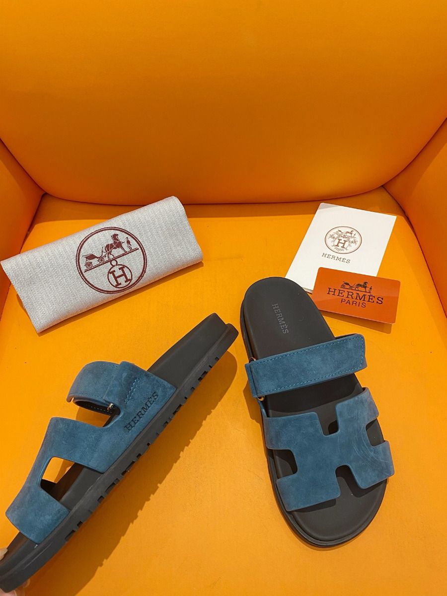 Hermes Women's Chypre Sandals In Blue Suede Calfskin - Image 5