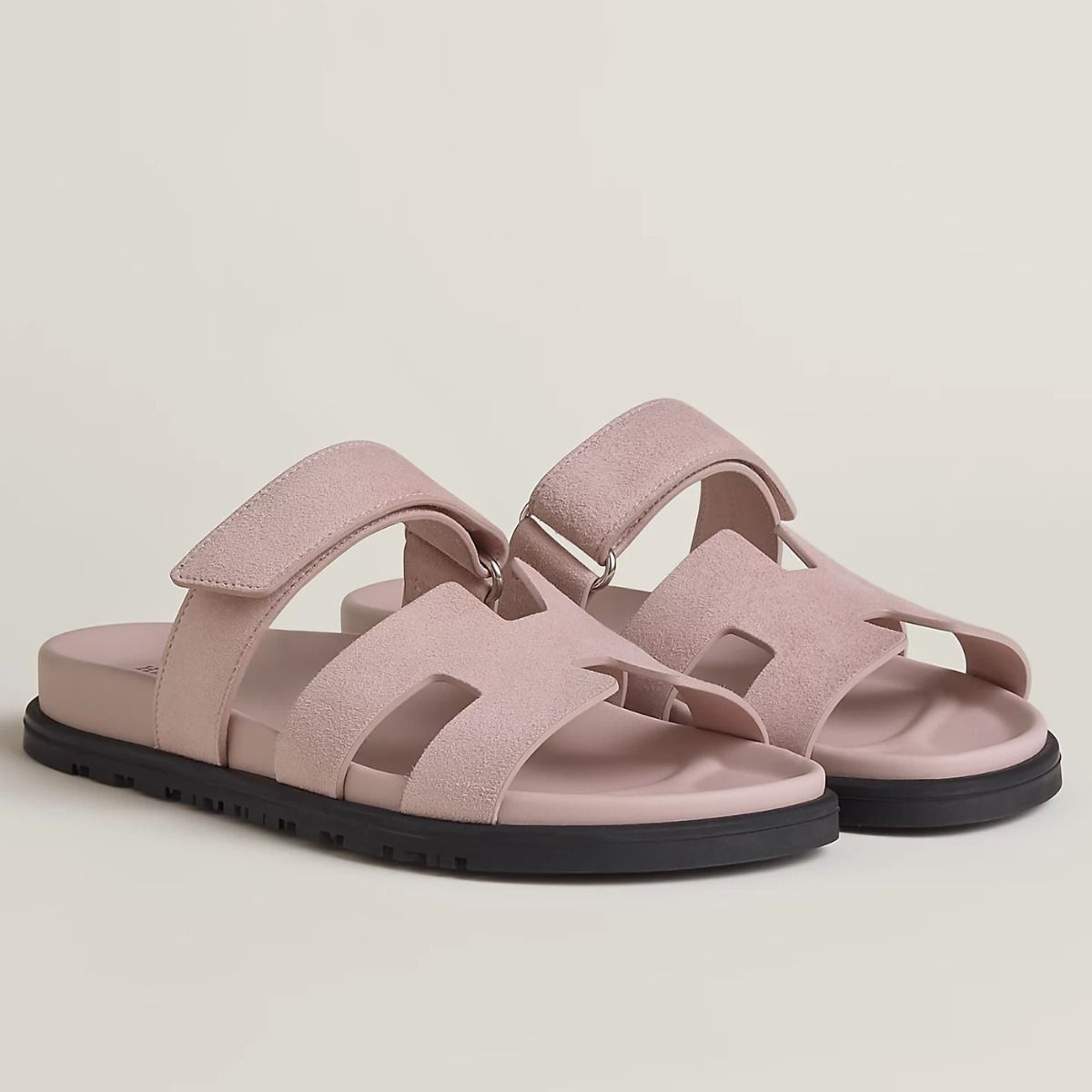 Hermes Women's Chypre Sandals In Pink Suede Calfskin